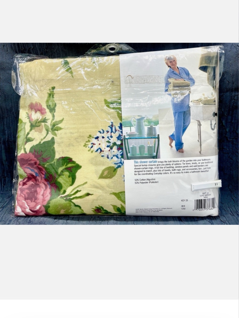 Vintage 90’s Martha Stewart Yellow Floral Lilac Garden Fabric Shower Curtain - Picture 2 of 7